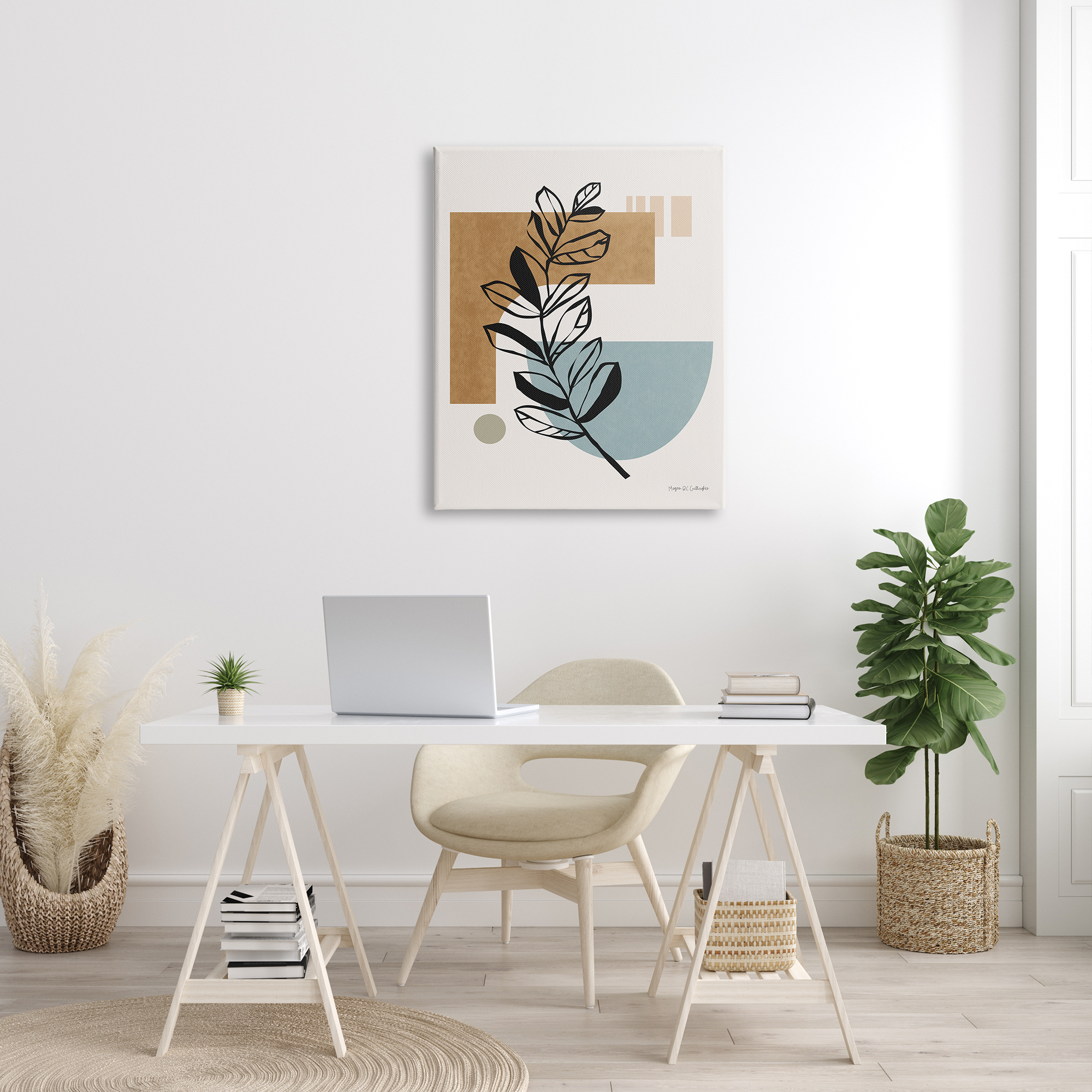 Stupell Industries Desert Geometric Shape Abstraction Botanical Plant Outline Abstract Painting Gallery Wrapped Canvas Print Wall Art, 30 x 40
