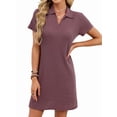 thumbnail image 2 of Women'S Solid Color Collared Loose Short-Sleeve T-Shirt Dress Brick Red S, 2 of 10