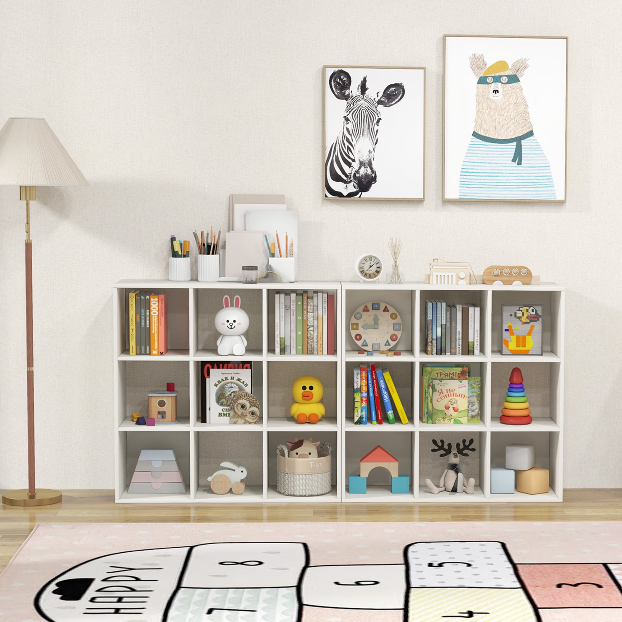 Costway 9-Cube Kids Toy Storage Organizer Wooden Children's Bookcase Display Bookshelf