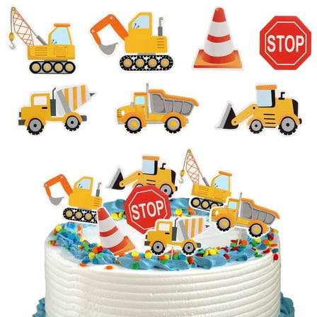 DEEPCRAFF  Cupcake Toppers Insert Birthday Decorations Construction Party Supplies