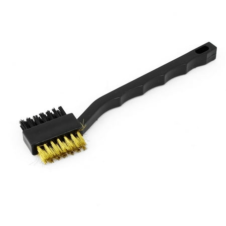 - Practical Faux Bristle Plastic Nylon Double Side Car Engine Brush w Nonslip Grip Black Gold Tone