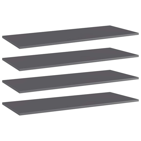 STAWAY Set of 4 High Gloss Grey Floating Shelves - Modern Engineered Wood Wall-Mounted Storage for Living Room & Library