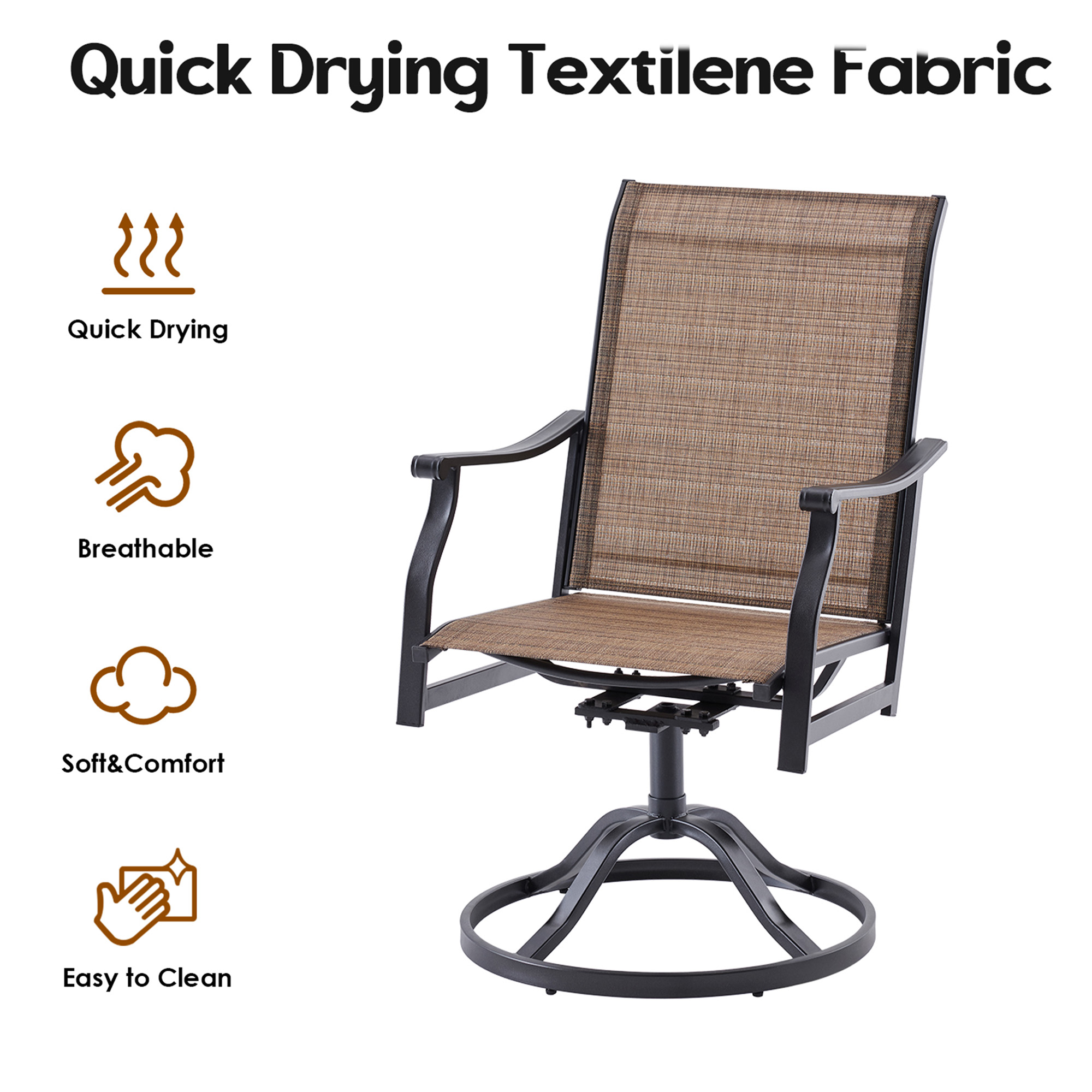 MAYEERTY 4-Piece Outdoor Swivel Dining Chairs with Textilene Fabric for Backyard & Patio, Brown