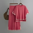 thumbnail image 3 of Beach Outfits for Women Summer Outfits for Women Clothing Set Female Round Neck Short Sleeve Tops Pants Sets Full Pant Style S_351 Women's Tracksuits Pink1 One Size, 3 of 9