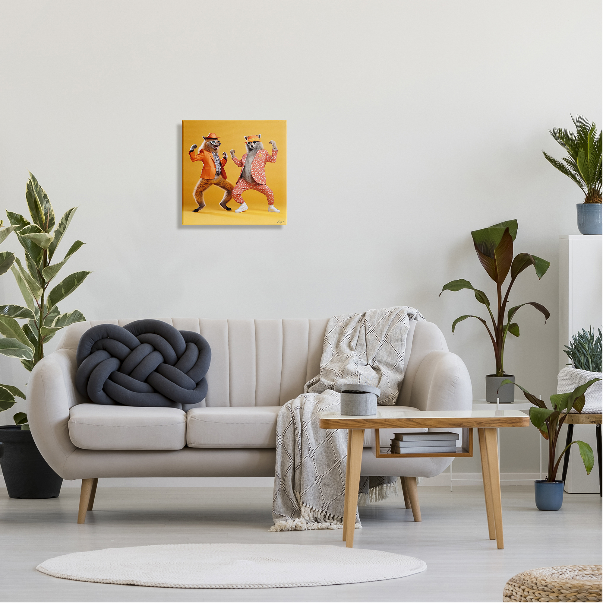 Stupell Industries Dancing Foxes on Yellow Animals & Insects Painting Gallery Wrapped Canvas Art Print Wall Art, 17 x 17