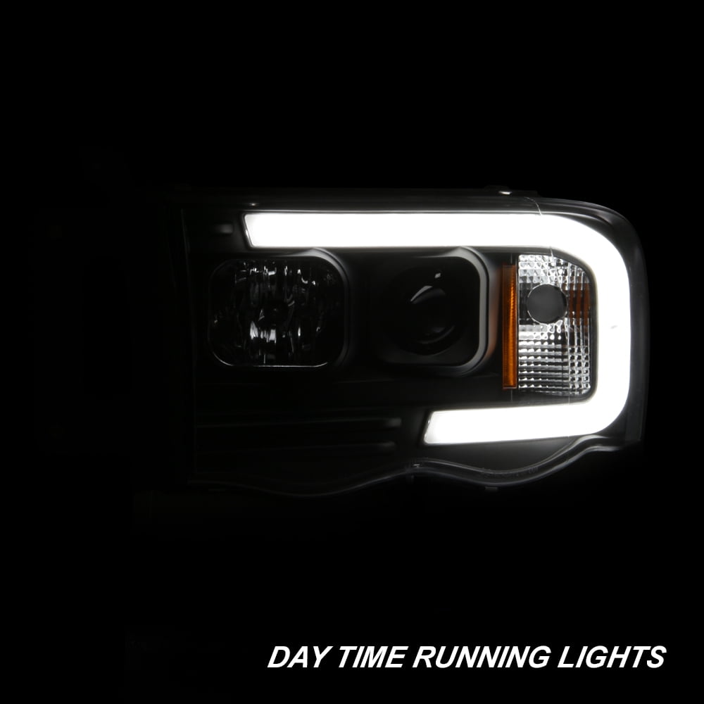 AKKON - For 2002-2005 Dodge Ram 1500 03-05 2500 3500 Black LED Tube Projector Headlights Pair Left+Right Side