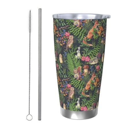 

Logiee Forest Animals And Plants Print 20OZ Car Cup with Lid Stainless Steel Vacuum Insulated Double Wall Travel Tumbler Durable Insulated Coffee Mug Thermal Cup with Straw-Straw Two-piece Set