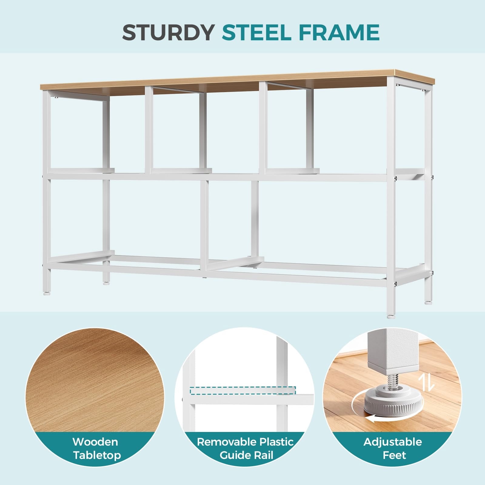 Telyra 5-Drawer Fabric Dresser TV Stand Organizer with Wood Top and Metal Frame, Light Gray