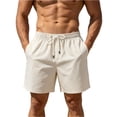 thumbnail image 3 of Men's 5 Inch Linen Shorts - Casual Elastic Waist Drawstring Shorts Summer Lightweight Beach Shorts with Pocket Beige S, 3 of 7