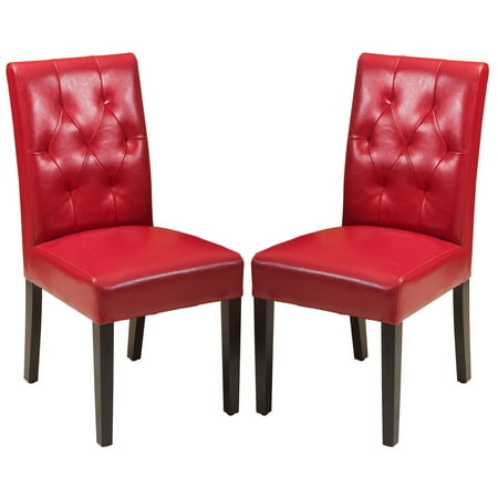 Falo Bonded Leather Red Dining Chair (Set of 2) (Red Leather Chairs Best Price)