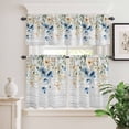 thumbnail image 2 of 3 Piece Kitchen Curtains and Valances Set Spring Floral Cafe Curtains 24 Inch Length Weeping Blue Botanical Summer Vintage Valance & Tier Curtain for Living Room Bedroom Window 54"x18"+27"x24"*2, 2 of 6