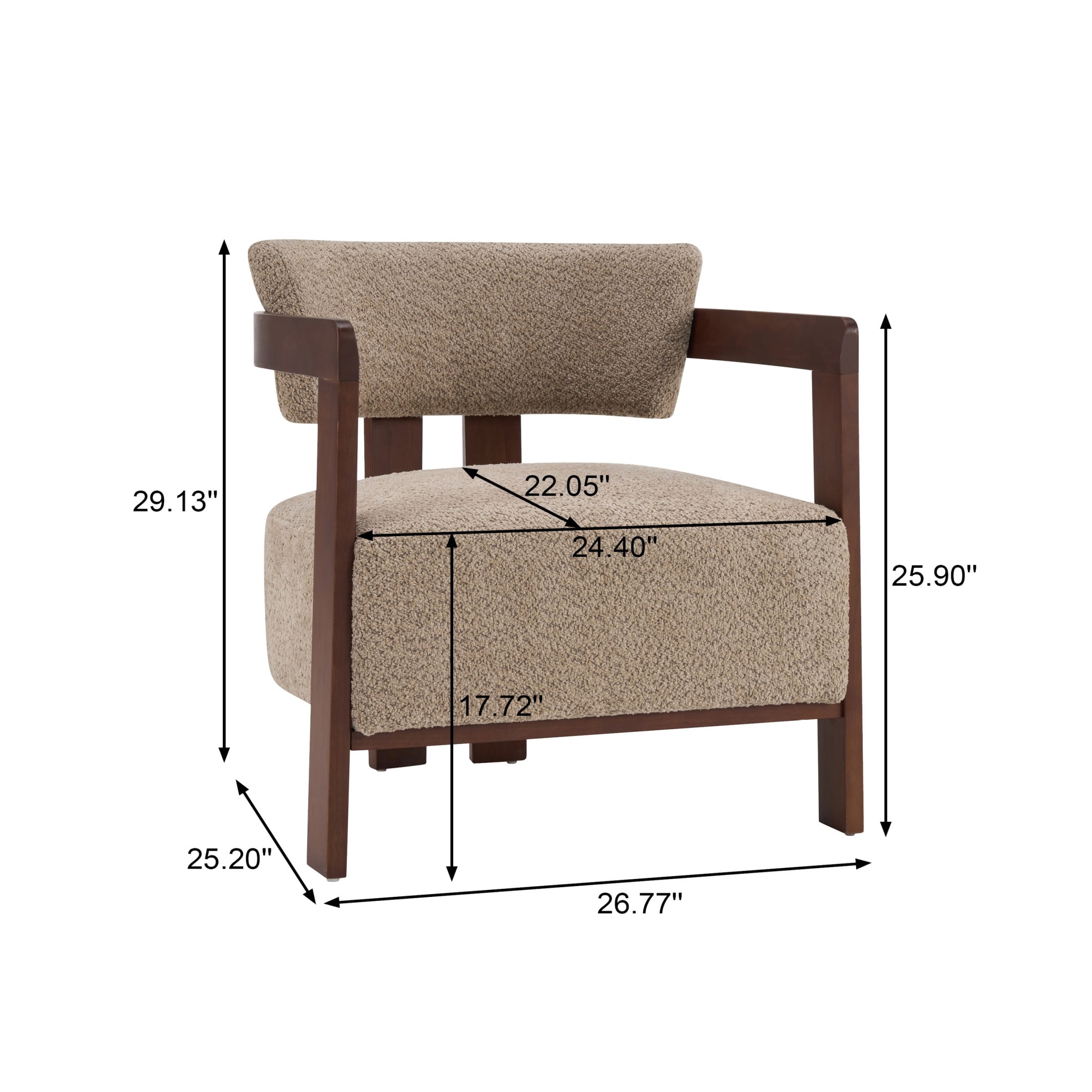 Christopher Knight Home Mid-Century Modern Boucle Upholstered Accent Arm Chair, Wood Frame, Light Brown