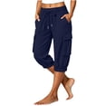 thumbnail image 4 of Karymi Jean Shorts Womens Cargo Capri Pants, Elastic Drawstring Waist Multi Side Pockets Jogger Cropped 3/4 Length Casual Outdoor Hiking Trousers, 4 of 6