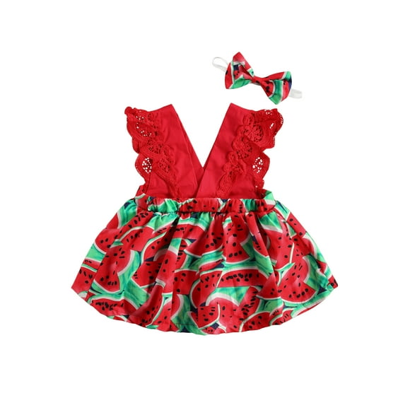 SAYOO Ensemble de Vêtements pour Bébé Imprimé Melon D\'eau, Combinaison à Col en V Profond + Bandeau