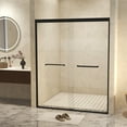 thumbnail image 3 of 56-60 " x 72" Tempered Glass with Explosion Proof Film, Aluminum Frame Double Sliding Shower Door, "1/4 (6 mm), Stainless Steel handle, Matte Black, 3 of 20