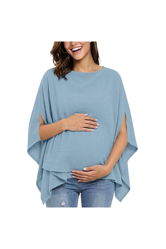 Maternity Cotton Poncho Top Soft Breathable Loose Fit Nursing Cover-Up Versatile Pregnancy Nursing Wrap Tops
