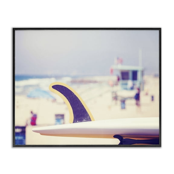 Stupell Industries Coastal Surfboard on Beach Photograph Black Framed Giclee Art, 14 x 11, by Lil' Rue
