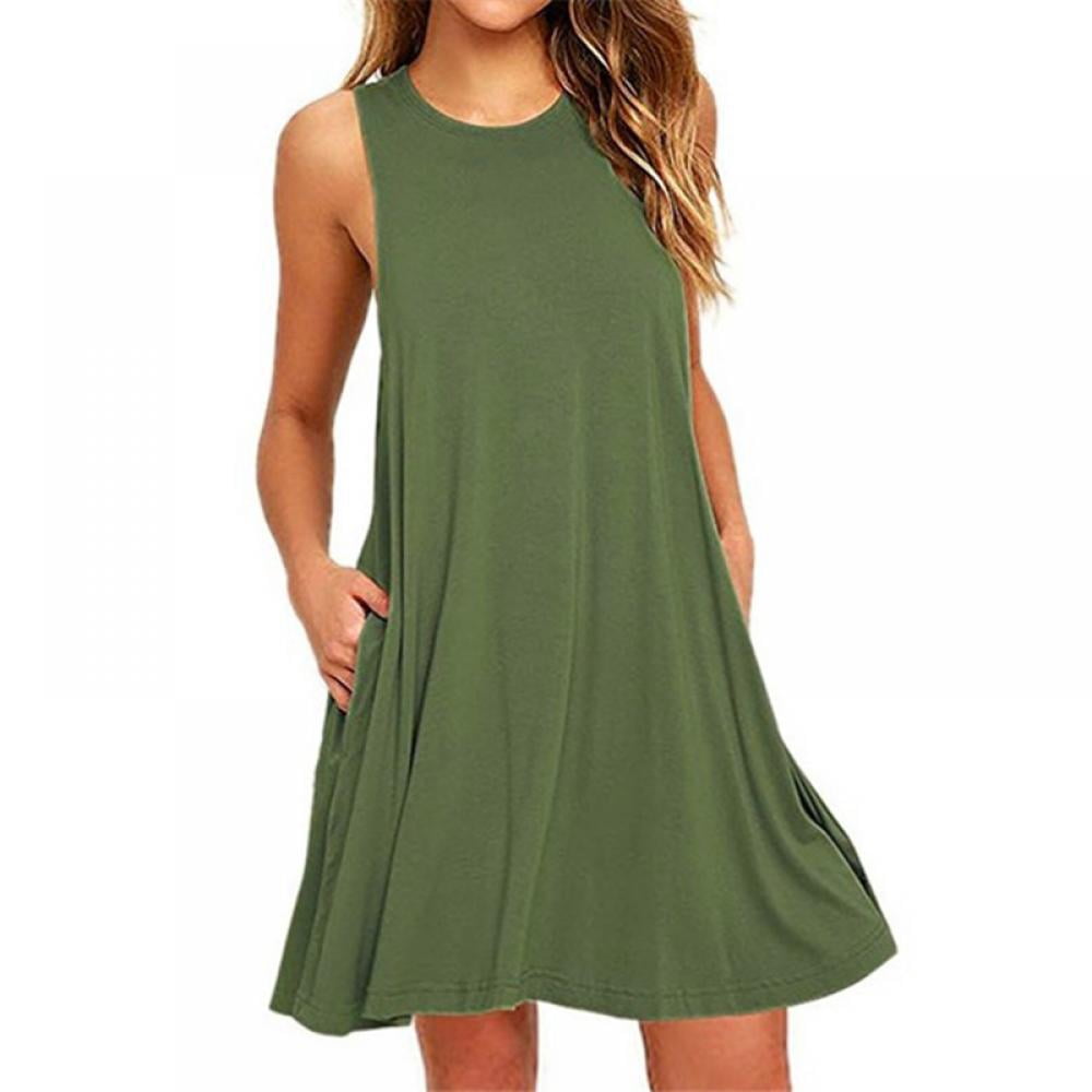 Popvcly - Women Tops Sleeveless Summer Dress Loose Mini Dress with ...