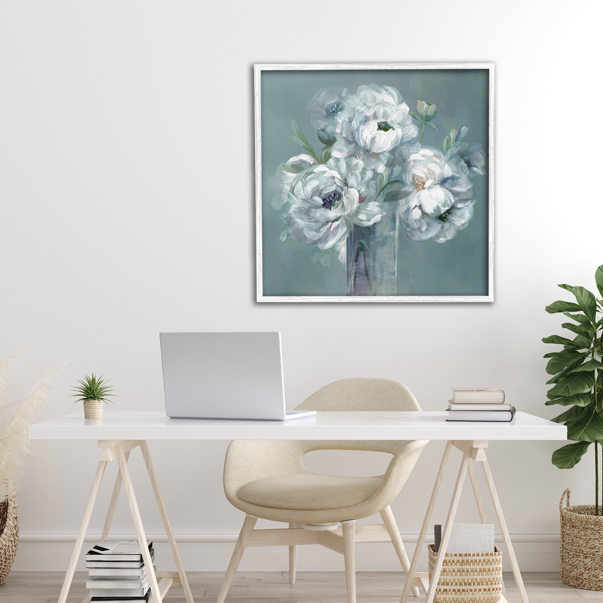 Stupell Industries White Peony Impression in Vase White Framed Giclee Art, design by Nan