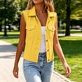 thumbnail image 4 of Admvng Womens Collared Denim Sleeveless Vest Plus Size Button Down Chest Pocket Cropped Colored Jean Casual Layering Gilet, 4 of 8