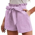 thumbnail image 3 of Shorts for Women 2026 Summer Elastic High Waist Adjustable Tie Knot Wide Leg Loose Linen Casual Shorts with Pockets, 3 of 8