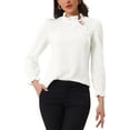 thumbnail image 1 of Blusa elegante de manga larga para mujer INSPIRE CHIC con volantes y cuello con lazo, top de trabajo de negocios L blanco, 1 of 1