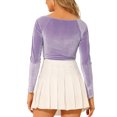 thumbnail image 3 of MODA NOVA Junior's Velvet Long Sleeve Off Shoulder Solid Crop Top Taro Purple S, 3 of 6