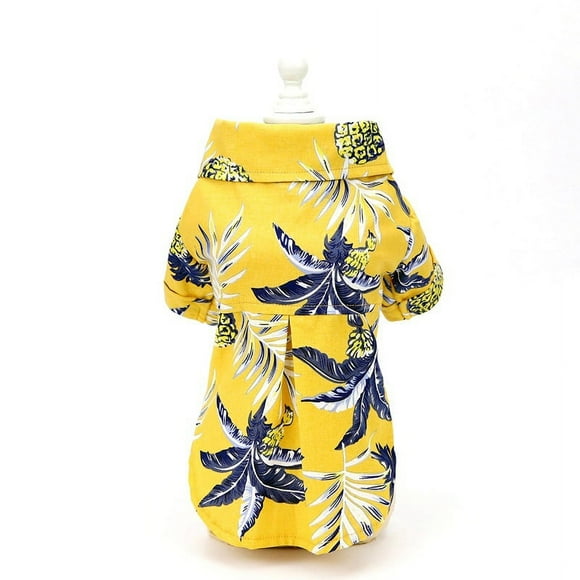 Hawaiian Dog Shirts Coconut Tree Pineapple Beach Dog Shirts for Small to Medium Dogs and Cats (yellow three palm trees) XS