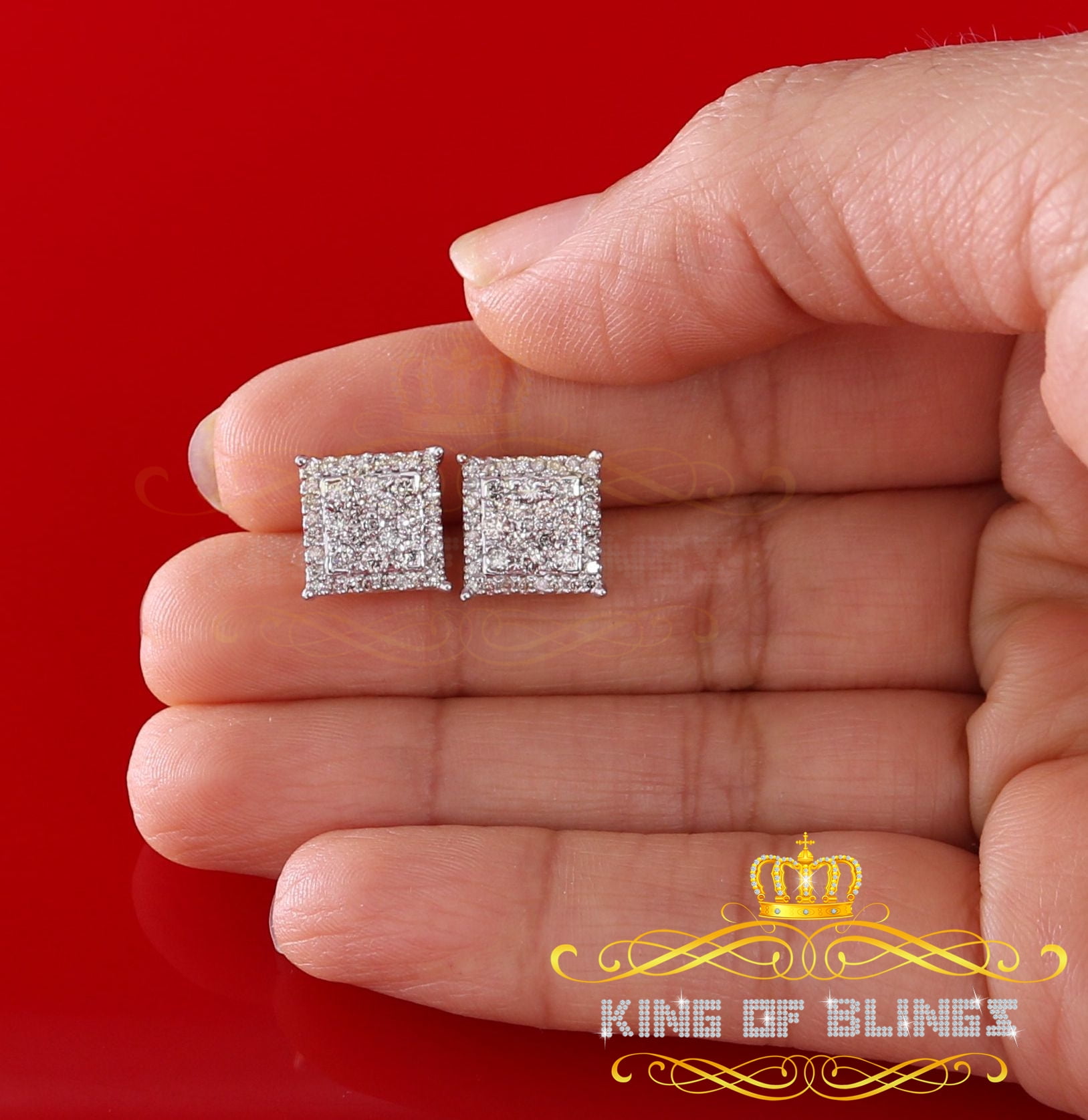 King of Bling's 10K Real Yellow Gold with 1.20CT Real Diamond Men's/Women's Stud Square Earrings
