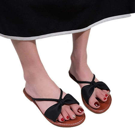 

SUODUI Women s Slippers Women S Beach Sandals Hollow Casual Slippers Flat Shoes Retro Sandals Black 8.5