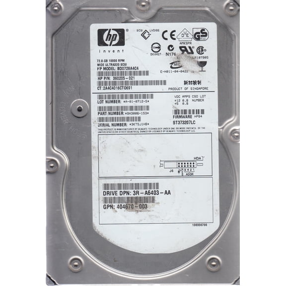 ST373207LC, 3KT, PN 9X3006-153, FW HPB4, HP 72.8GB SCSI 3.5 Hard Drive