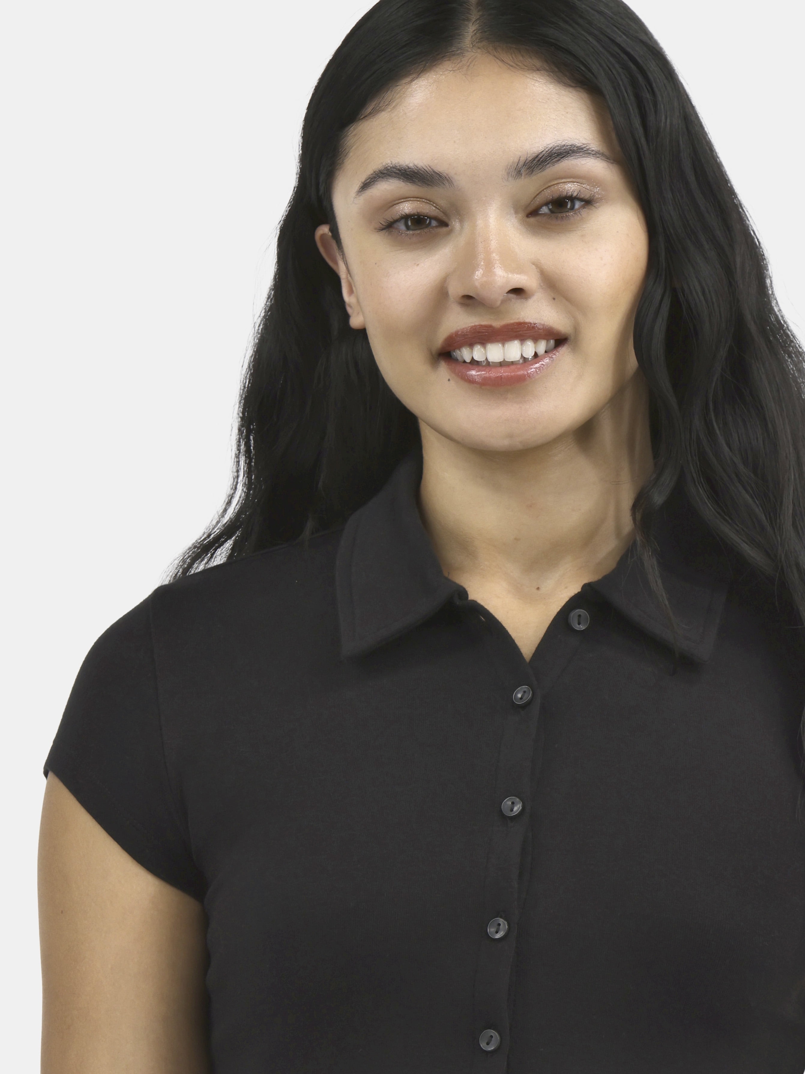 No Boundaries Button Front Cropped Polo Shirt, Women's