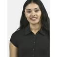 thumbnail image 4 of No Boundaries Button Front Cropped Polo Shirt, Women's, 4 of 5