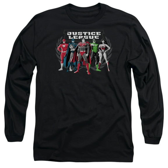 JLA Justice League The Big Five Long Sleeve Adult 18/1 T-Shirt Black