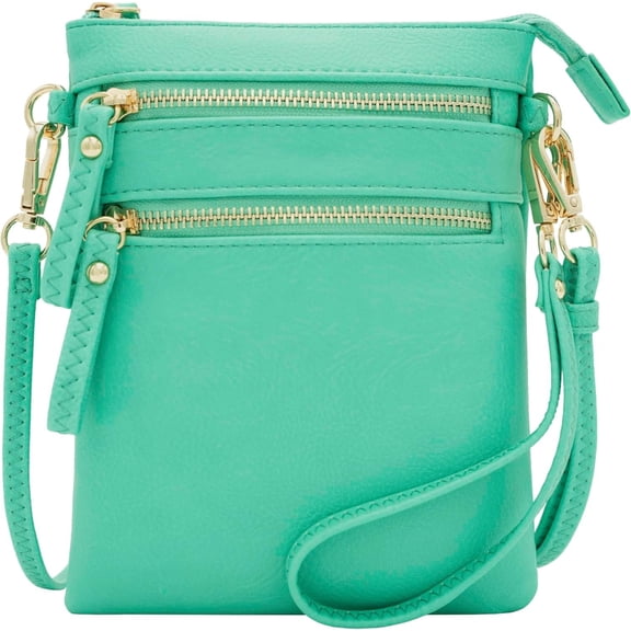 Small Crossbody Bag for Women, Multi Zip Pockets with Detachable Wristlet, Lightweight Travel Purse, Cell Phone Pouch