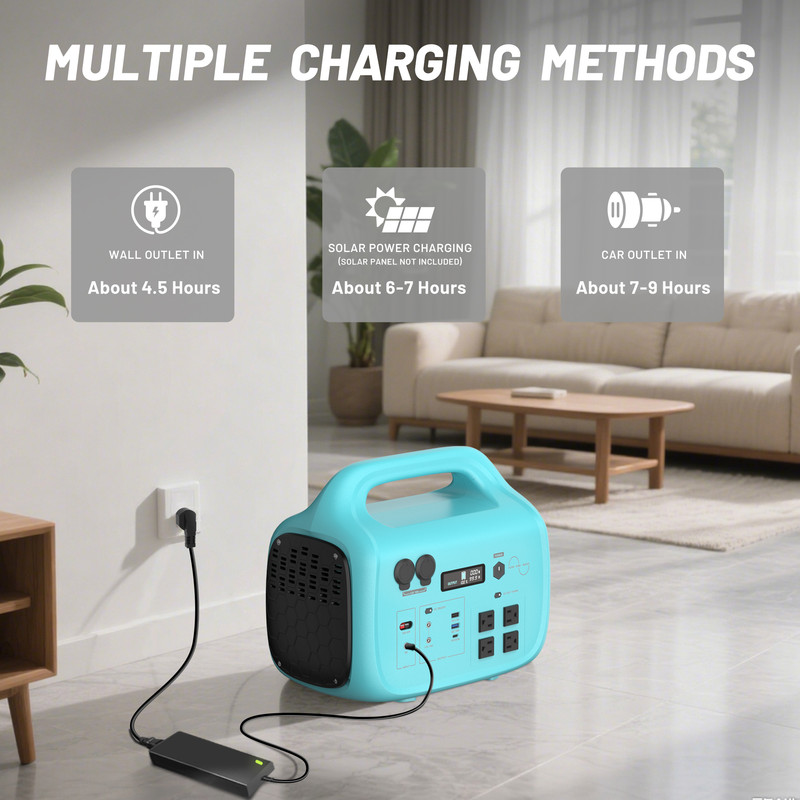 1000W Portable Solar Generator, 1024Wh LiFePO4 Battery Power Station with 120V AC Outlets, Backup Power Supply for Camping, Outdoor Travel, RV, and Home Emergency - Blue