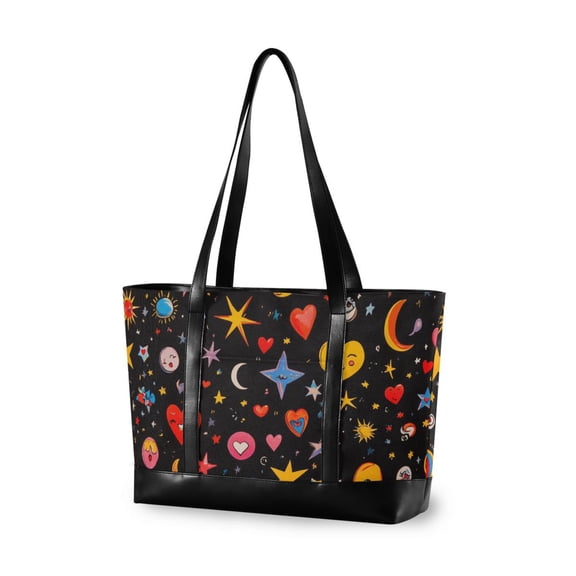 FORMRS Canvas Laptop Tote Bag for Women with 15.6" Computer Compartments Shoulder Handbag, Moon Pattern