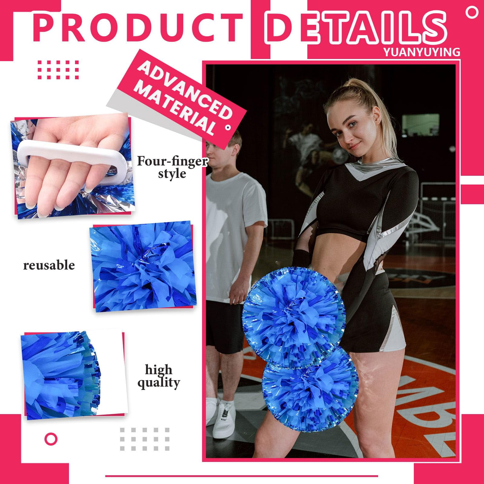 20 Pcs Cheerleading poms,pom poms Cheerleading with Four Finger Payment Cheer Pom Pomsfor Dance, Matches, Team Spirit Sports