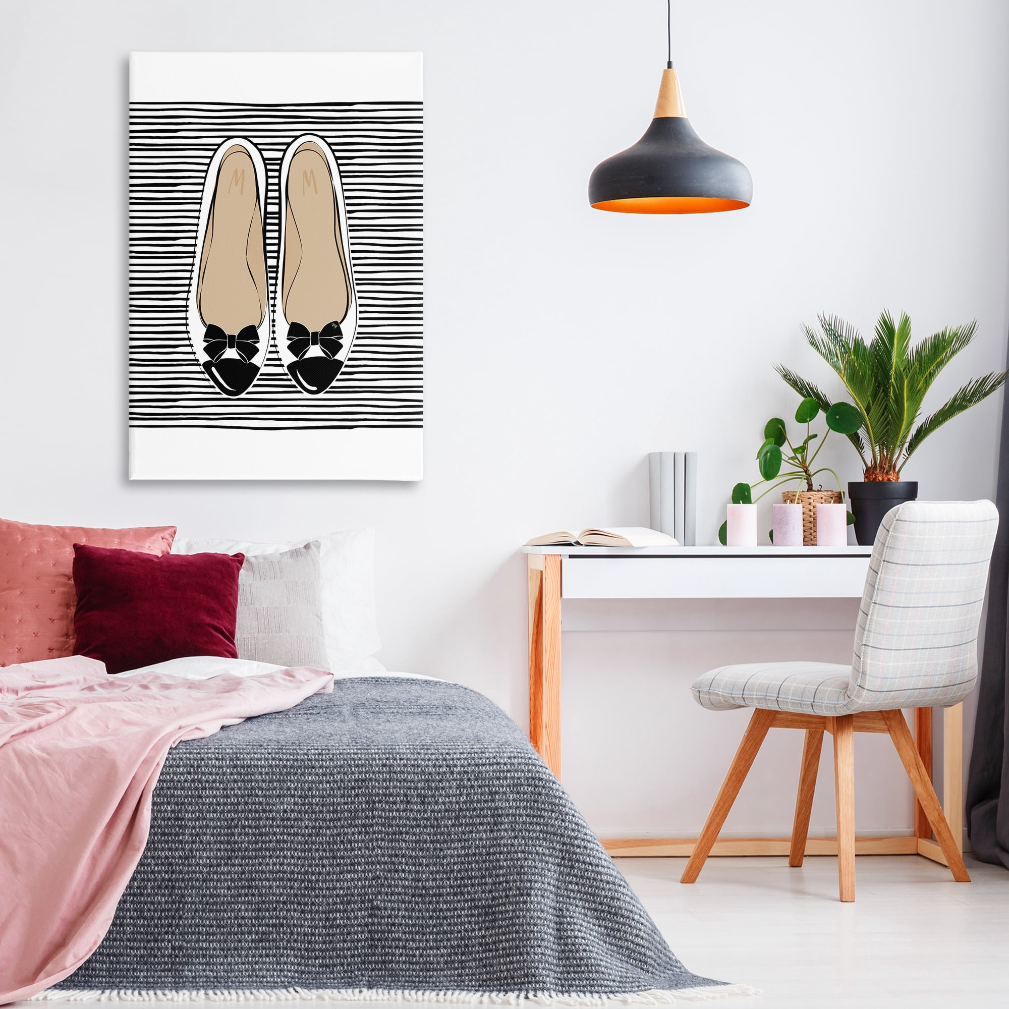 Stupell Industries Bow Flats on Stripes Beauty & Fashion Painting Gallery Wrapped Canvas Art Print Wall Art, 30 x 45