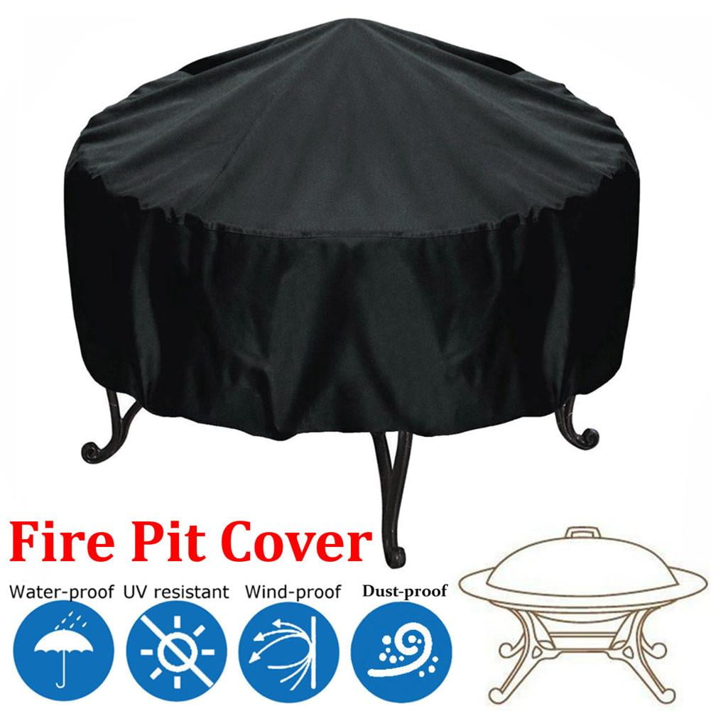 Patio Round Fire Pit Cover UV Waterproof Protection 44'' Black Outdoor Round Grill Dust Cover
