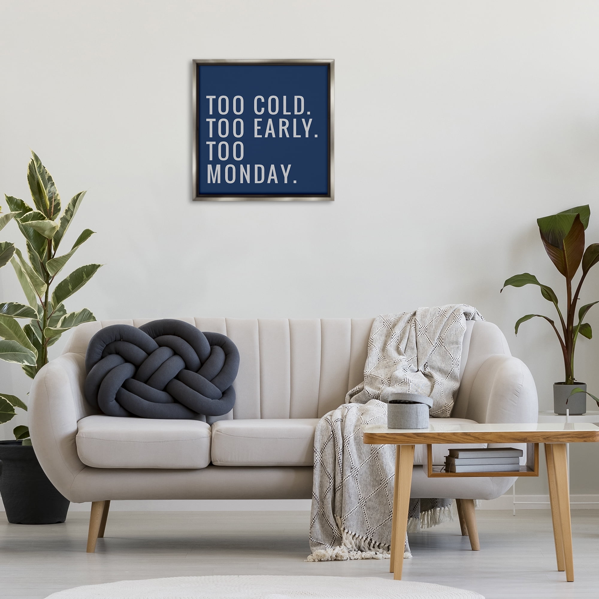 Stupell Industries Too Monday Phrase Text & Numbers Painting Gray Floater Framed Canvas Art Print Wall Art, 25 x 25