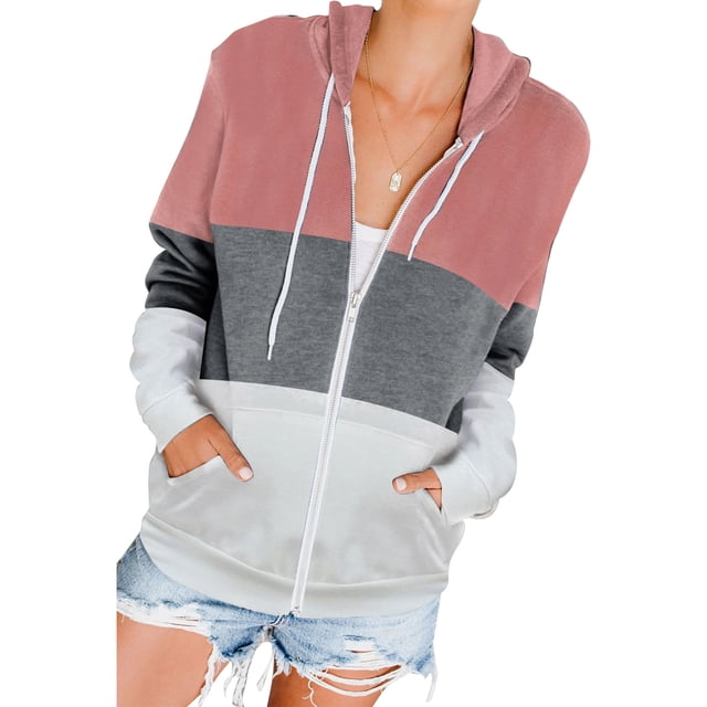 Mujer Cremallera Sudadera Con Capucha Poliéster Casual Manga Larga Con Capucha Bolsillo Abrigo Para Otoño Invierno Rosa XXL