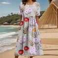 thumbnail image 2 of Vestido largo Akivide Summer Boho Floral de manga corta para mujer, 2 of 3