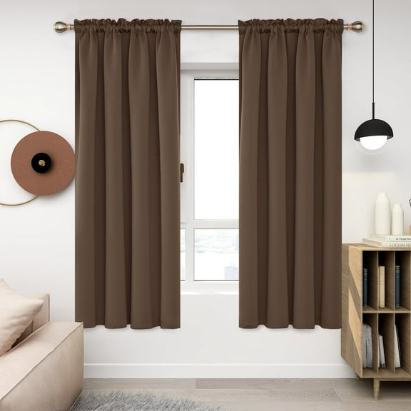 Deconovo Energy Saving Blackout Curtains 63 inches Long, Rod Pocket Thermal Insulated Curtain Panels, Brown, 52"W x 63"L, 2 Panels