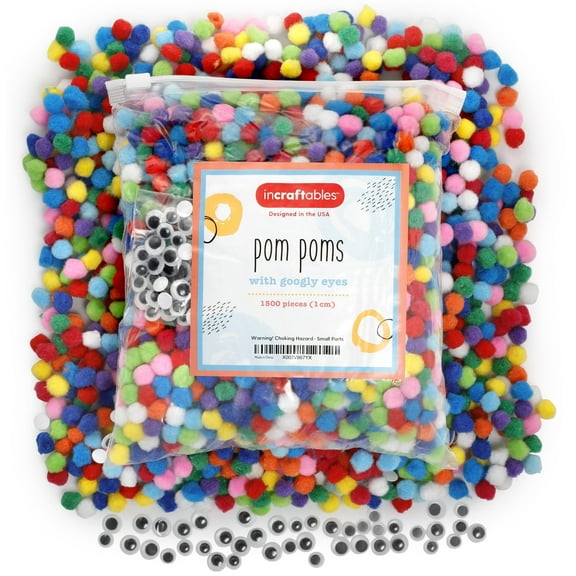 Incraftables Colored Fuzzy Mini Pom Poms for DIY Crafting Supplies with Googly Eyes, 1500pcs (1 cm)