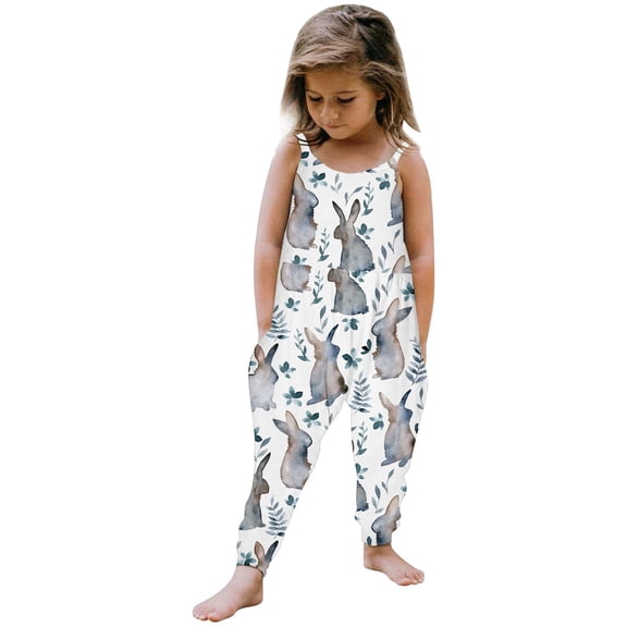 Tfken Girls Jumpsuit Summer Sleeveless Comfy Casual Jumpsuit Graphic Soft Daily Wear Kids Classic Clothes Size 2-3 Years Multicolor