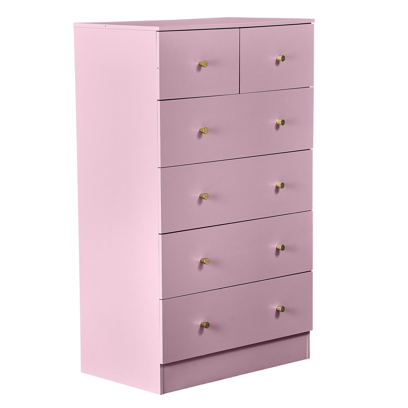 6-Drawer Dresser, 4+2 Drawer Storage Cabinet with Linen-Textured Melamine Surface, Matte Gold Handles, Particle Board Tall Chest of Drawers for Bedroom Nursery Playroom Home Office