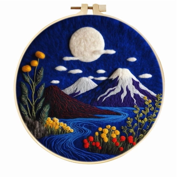 Volcanoes Needle Felting Set, Beginner Felt Painting Set, With Wool Felt Painting Set, Decorative Frame, Suitable for Home Decoration