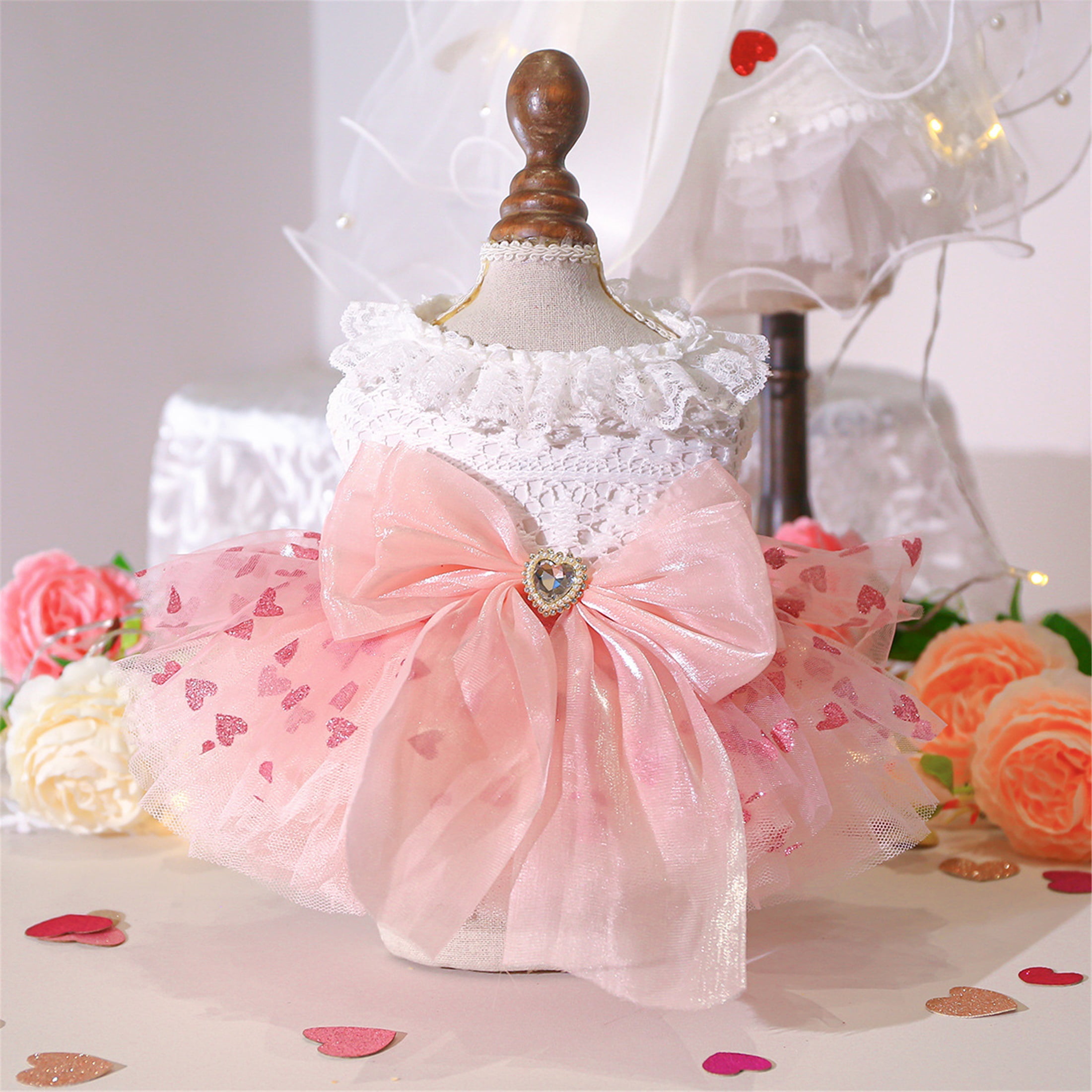 UOSIA Pink Dog Dress for Small Dog Girl Summer Puppy Princess Clothes with Bow Cute Cat Outfit Pet Apparel for Spring