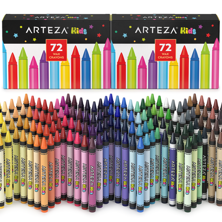 Arteza Kids Toddler Crayons in Bulk, 216 Count, 6 Packs of 36 Colors, Regular size, Vivid Wax Crayon Pencils, Art Supplies for K